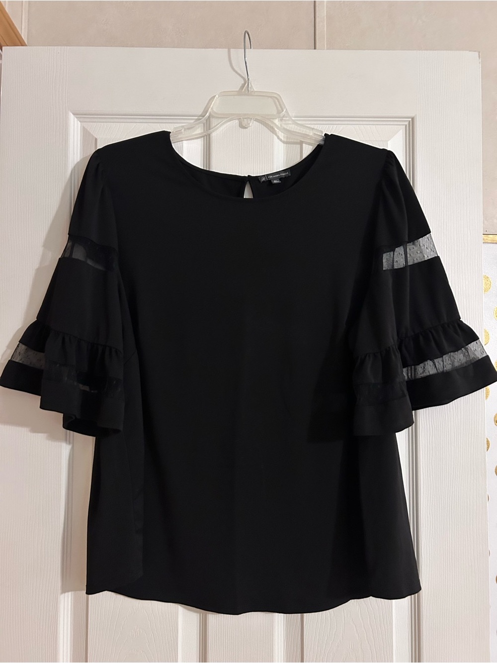 Adrianna Papell Black Ruffle-Sleeve Blouse